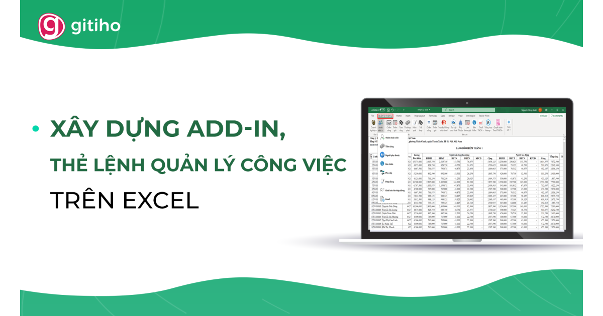 EXG06 - Xây dựng add-in, thẻ lệnh quản lý công việc trên Excel