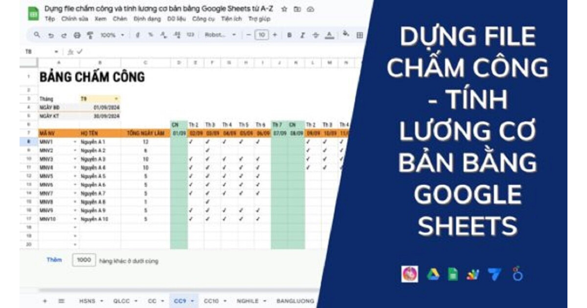 Từng bước dựng file chấm công – tính lương cơ bản bằng Google sheets từ A-Z