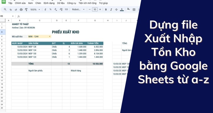 Xây dựng file Xuất Nhập Tồn Kho bằng Google Sheets đơn giản từ A-Z